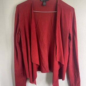 INC Red faux suede& knit Open Front Cardigan